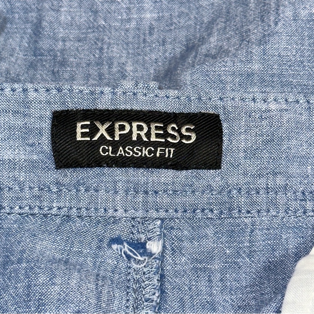 Express Size 38 Men's Linen Blend Shorts Classic Fit Blue Pockets Dress Casual - Picture 6 of 7